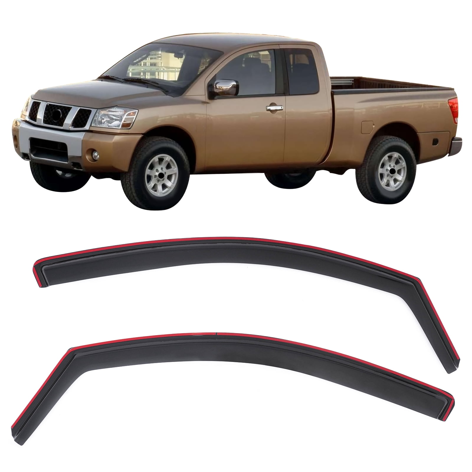 Ikon Motorsports In Channel Window Visors, Compatible with 2004-2015 Nissan Titan Extended/King Cab, Acrylic Black Rain Guards, Side Window Wind Deflectors 2PC