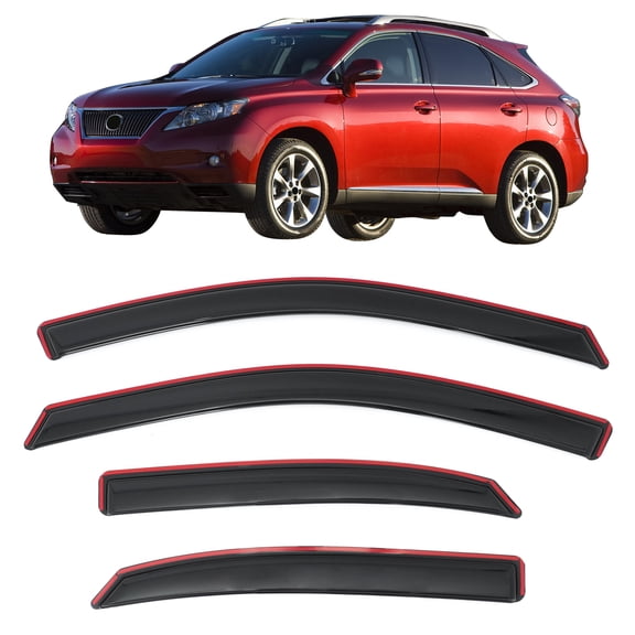 Ikon MotorsportsIn Channel Window Visors, Compatible with2010-2015 Lexus RX350/RX450h, Acrylic Black Rain Guards, Side Window Wind Deflectors 4PC