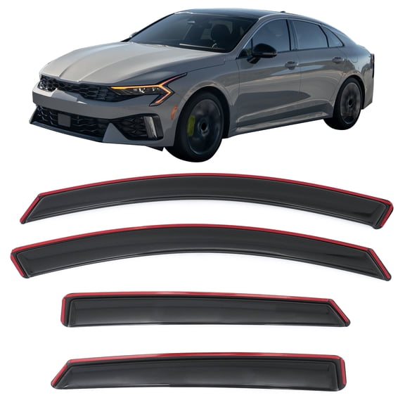 Ikon MotorsportsIn Channel Window Visors, Compatible with2021-2026 Kia K5, Acrylic Black Rain Guards, Side Window Wind Deflectors 4PC