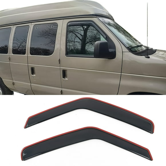 Ikon Motorsports In-Channel Window Visors Fits 2007-2014 Ford E-150 E-250 E-350/E-450 Super Duty, Slim Style Side Door Deflectors, Acrylic Smoke 2PCS