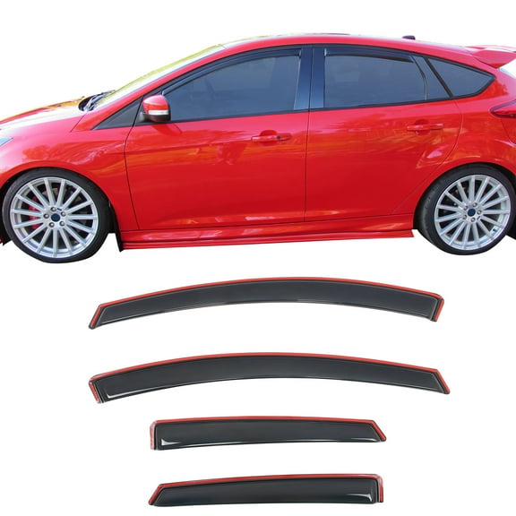Ikon Motorsports In-Channel Window Visors Fits 2012-2018 Ford Focus Sedan & Hatchback, Slim Style Deflectors, Acrylic Smoke 4PCS
