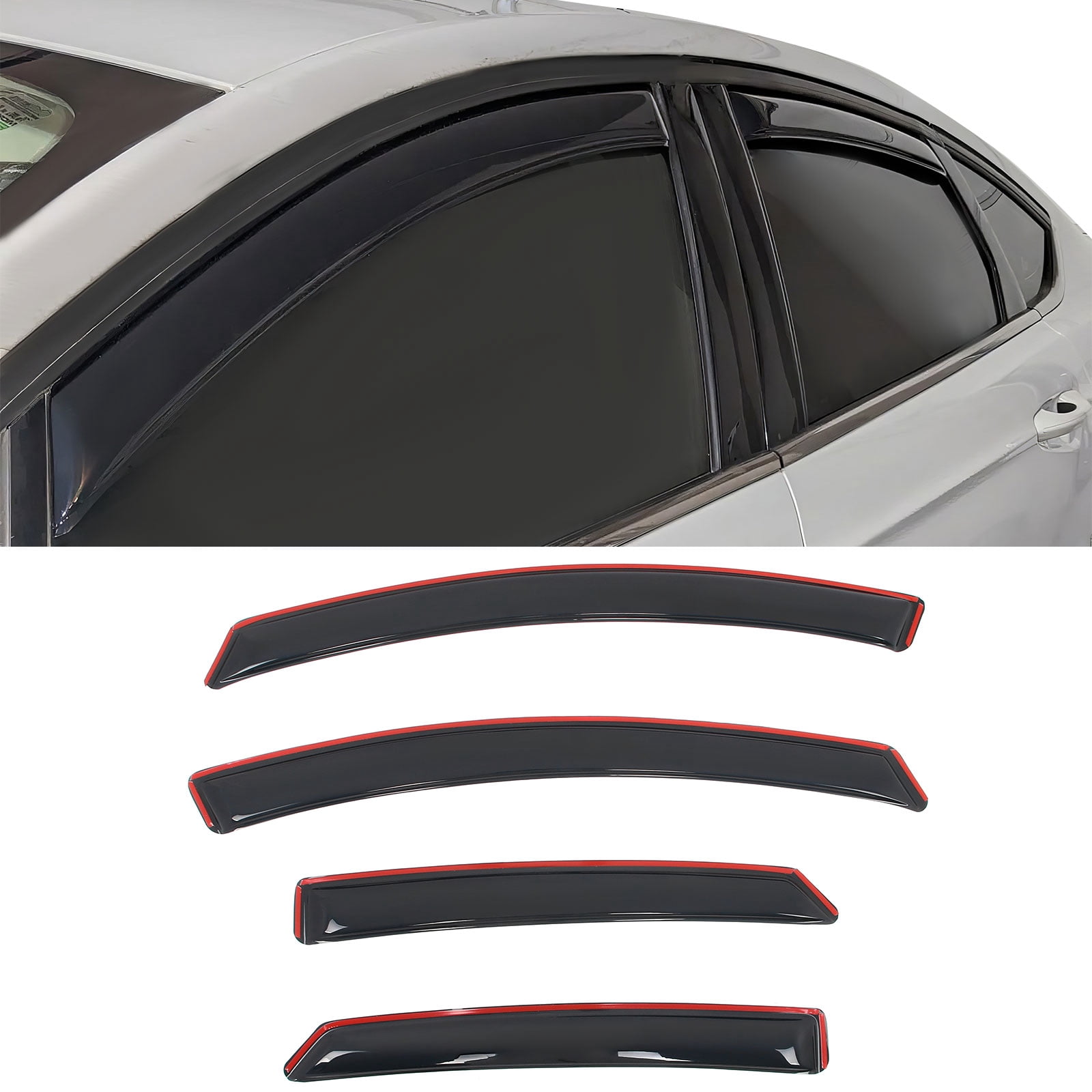 Ikon Motorsports In-Channel Window Visors Fits 2013-2020 Ford Fusion, Slim Style Side Door Rain Vent Guard Deflectors, Acrylic Smoke 4PCS