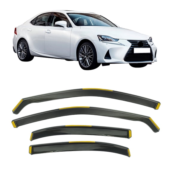 Ikon Motorsports In Channel Window Visors Fits 2014-2020 Lexus IS200t IS250 IS300 IS350 Sedan, Injection PC Black Rain Guards, Side Wind Deflectors