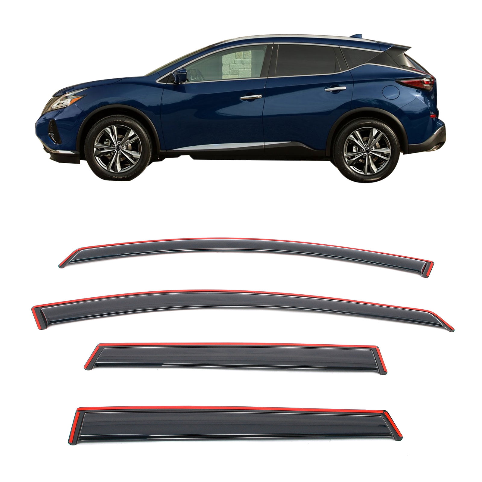 Ikon Motorsports In-Channel Window Visors Fits 2015-2024 Nissan Murano, Slim Style Side Door Rain Vent Guard Deflectors, Acrylic Smoke 4PCS