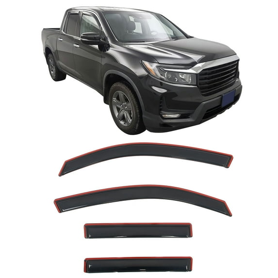 Ikon Motorsports In-Channel Window Visors Fits 2017-2026 Honda Ridgeline, Slim Style Side Door Rain Vent Guard Deflectors, Acrylic Smoke 4PCS