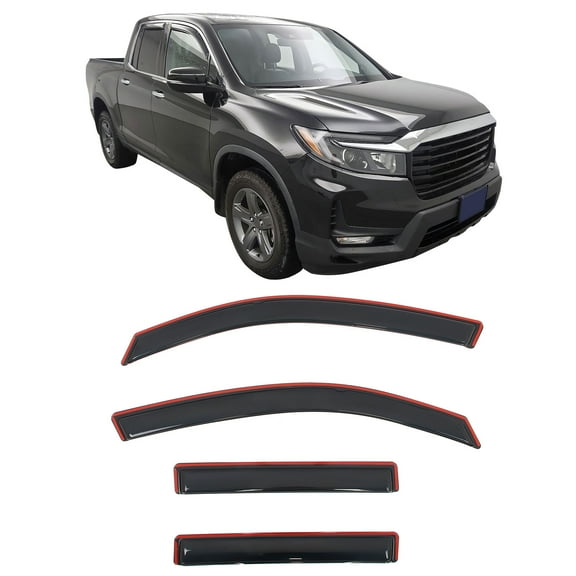 Ikon Motorsports In-Channel Window Visors Fits 2017-2026 Honda Ridgeline, Slim Style Side Door Rain Vent Guard Deflectors, Acrylic Smoke 4PCS
