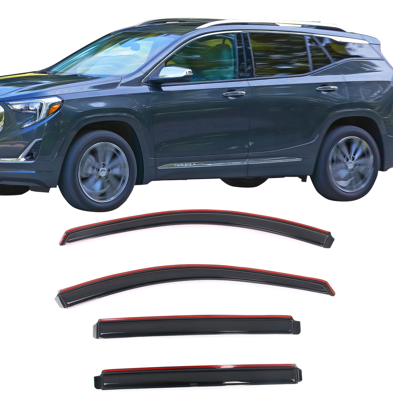 Ikon Motorsports In-Channel Window Visors Fits 2018-2024 GMC Terrain, Slim Style Side Door Rain Vent Guard Deflectors, Acrylic Smoke 4PCS