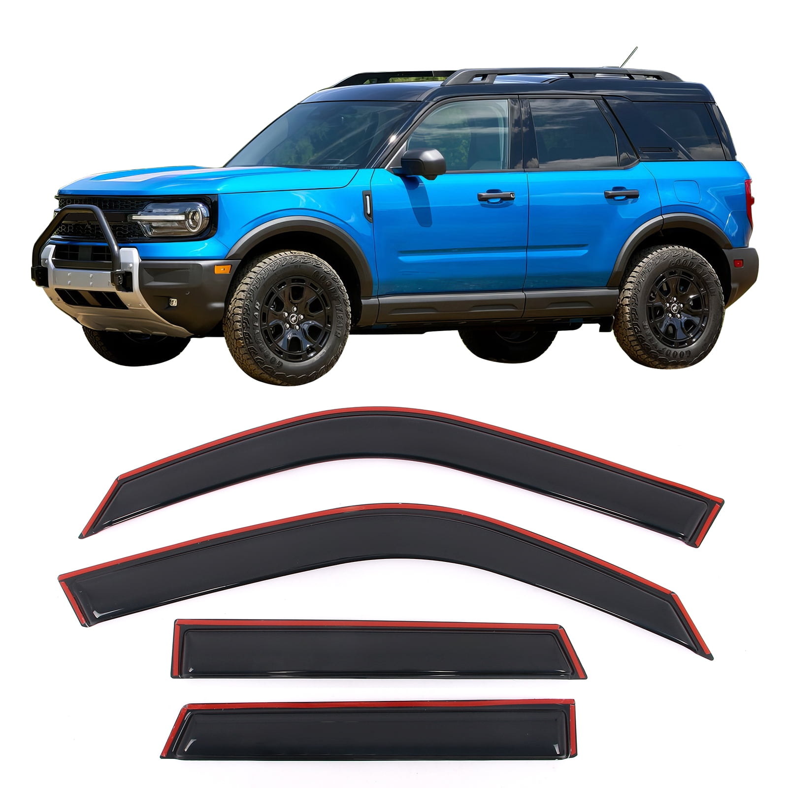 Ikon Motorsports In-Channel Window Visors Fits 2021-2026 Ford Bronco Sport, Slim Style Side Door Rain Vent Guard Deflectors, Acrylic Smoke 4PCS