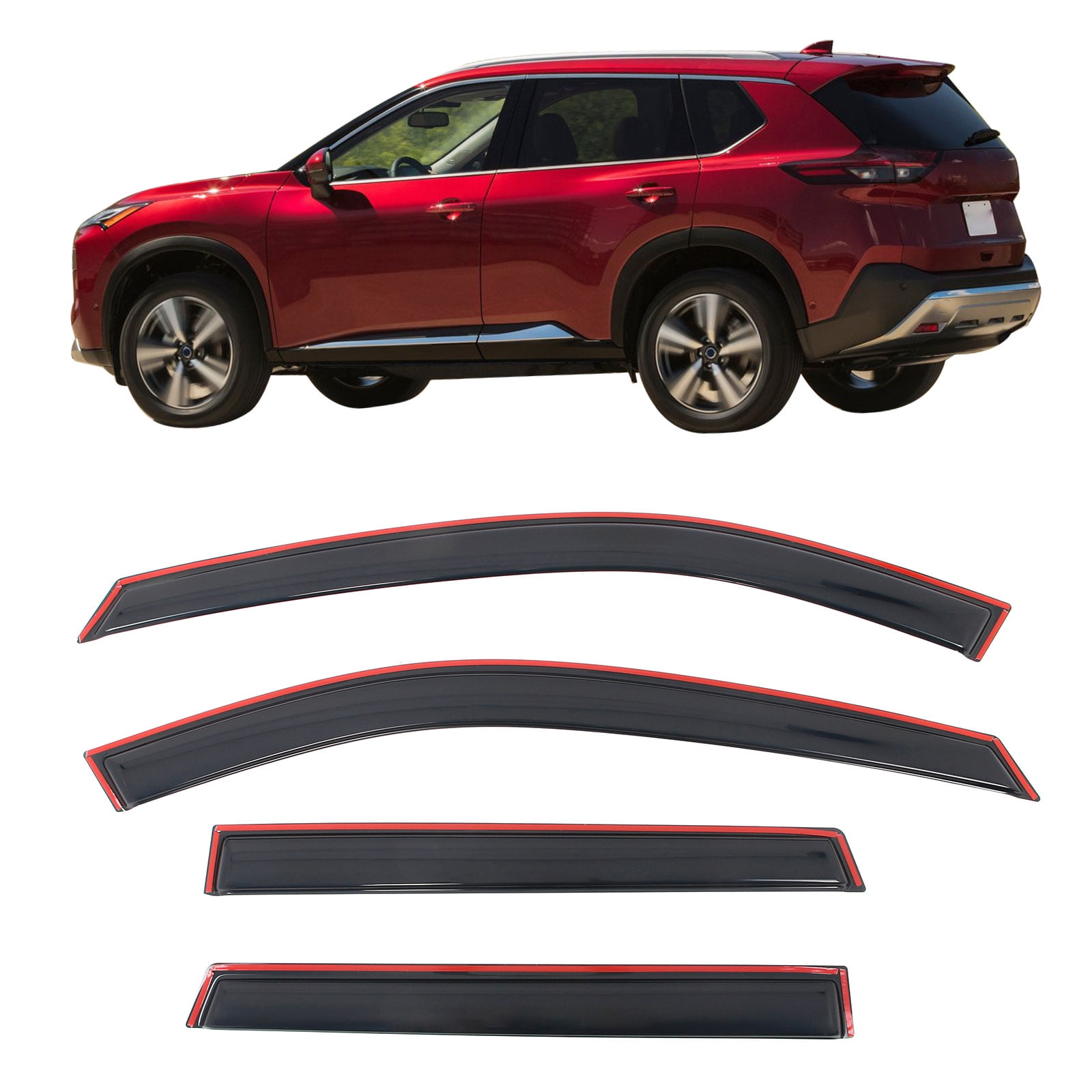 Ikon Motorsports In-Channel Window Visors Fits 2021-2026 Nissan Rogue, Slim Style Side Door Rain Vent Guard Deflectors, Acrylic Smoke 4PCS