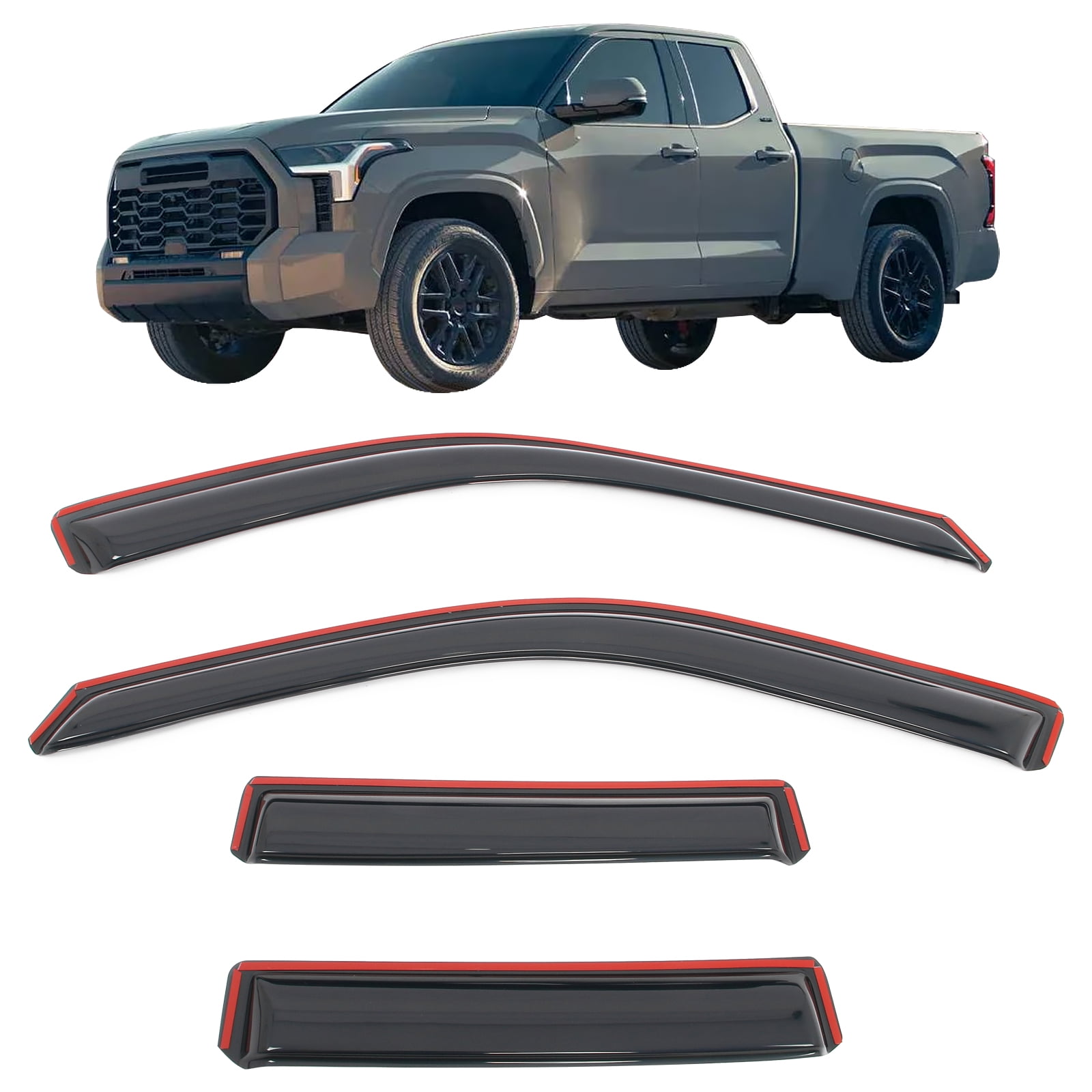 Ikon Motorsports In-Channel Window Visors Fits 2022-2026 Toyota Tundra Extended Cab, Slim Style Rain Vent Guard Deflectors, Acrylic Smoke 4PCS