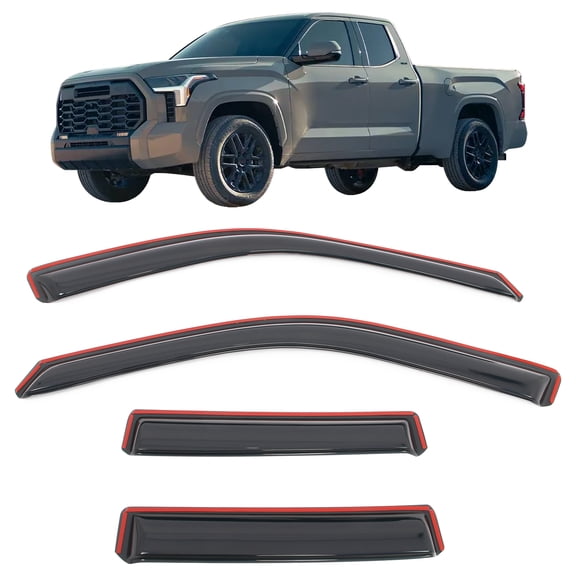 Ikon Motorsports In-Channel Window Visors Fits 2022-2026 Toyota Tundra Extended Cab, Slim Style Rain Vent Guard Deflectors, Acrylic Smoke 4PCS