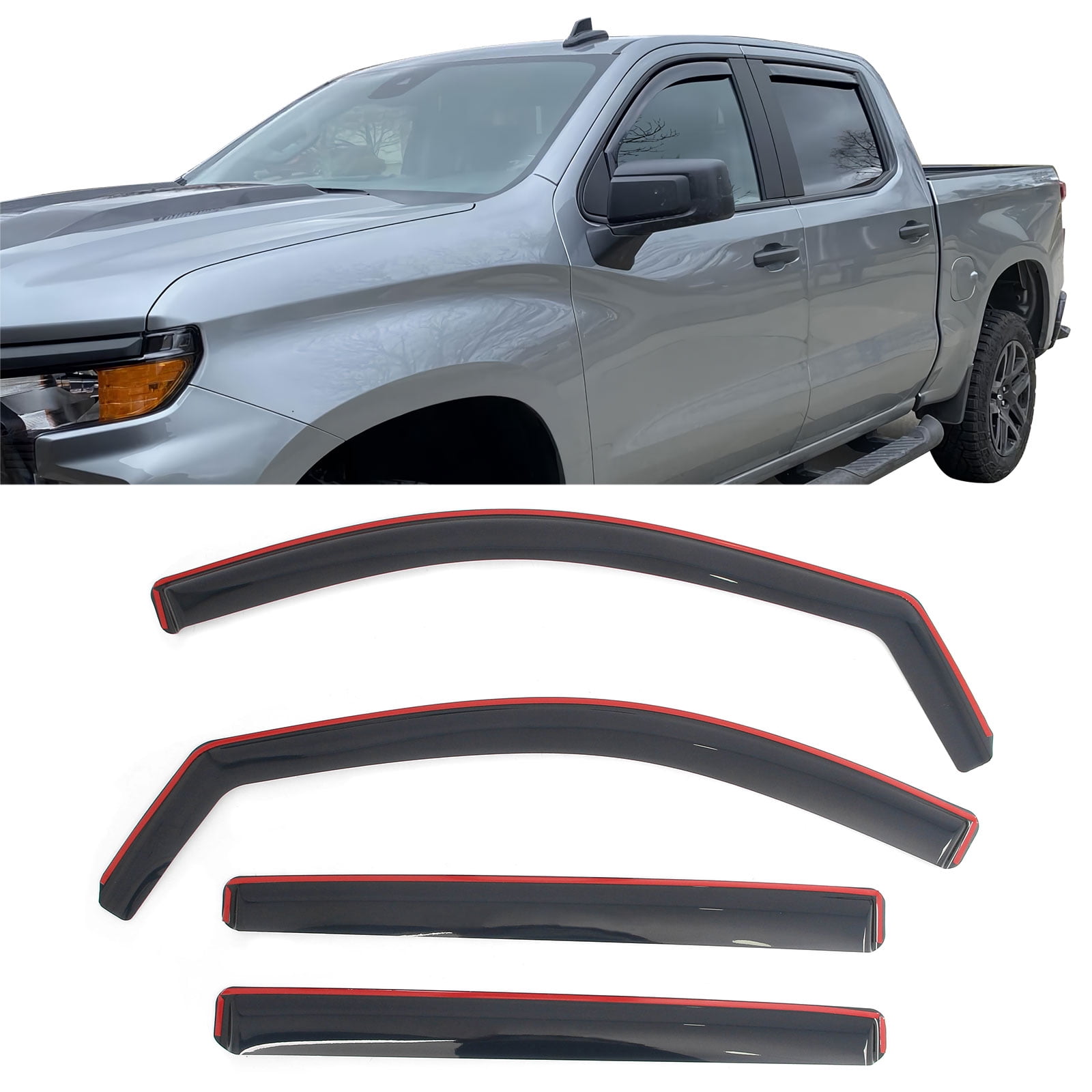 Ikon Motorsports In-Channel Window Visors Shades Vent Rain Guards for 2019-2026 Chevy Silverado GMC Sierra 1500 & 2022 1500 LTD 1500 Limited Crew Cab