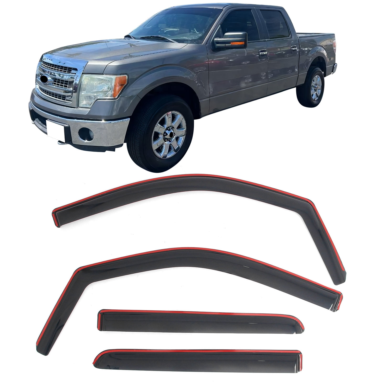 Ikon Motorsports In-Channel Window Visors Sun Shades Vent Rain Guards Deflectors for 2009-2014 Ford F-150 Crew Cab (SuperCrew) Acrylic Smoke/Tinted