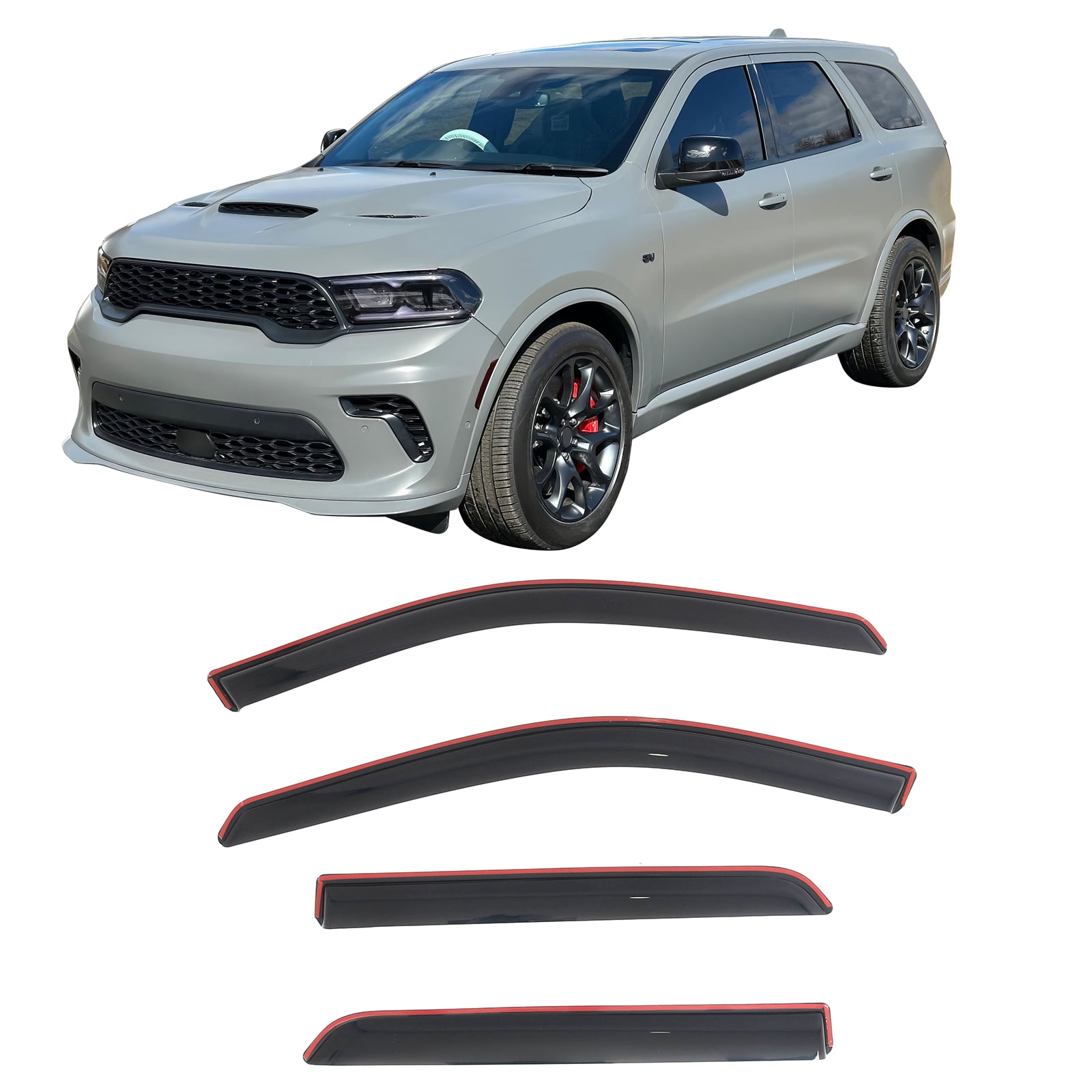 Ikon Motorsports In-Channel Window Visors Sun Shades Vent Rain Guards Deflectors for 2011-2026 Dodge Durango Acrylic Smoke/Tinted 4PCS