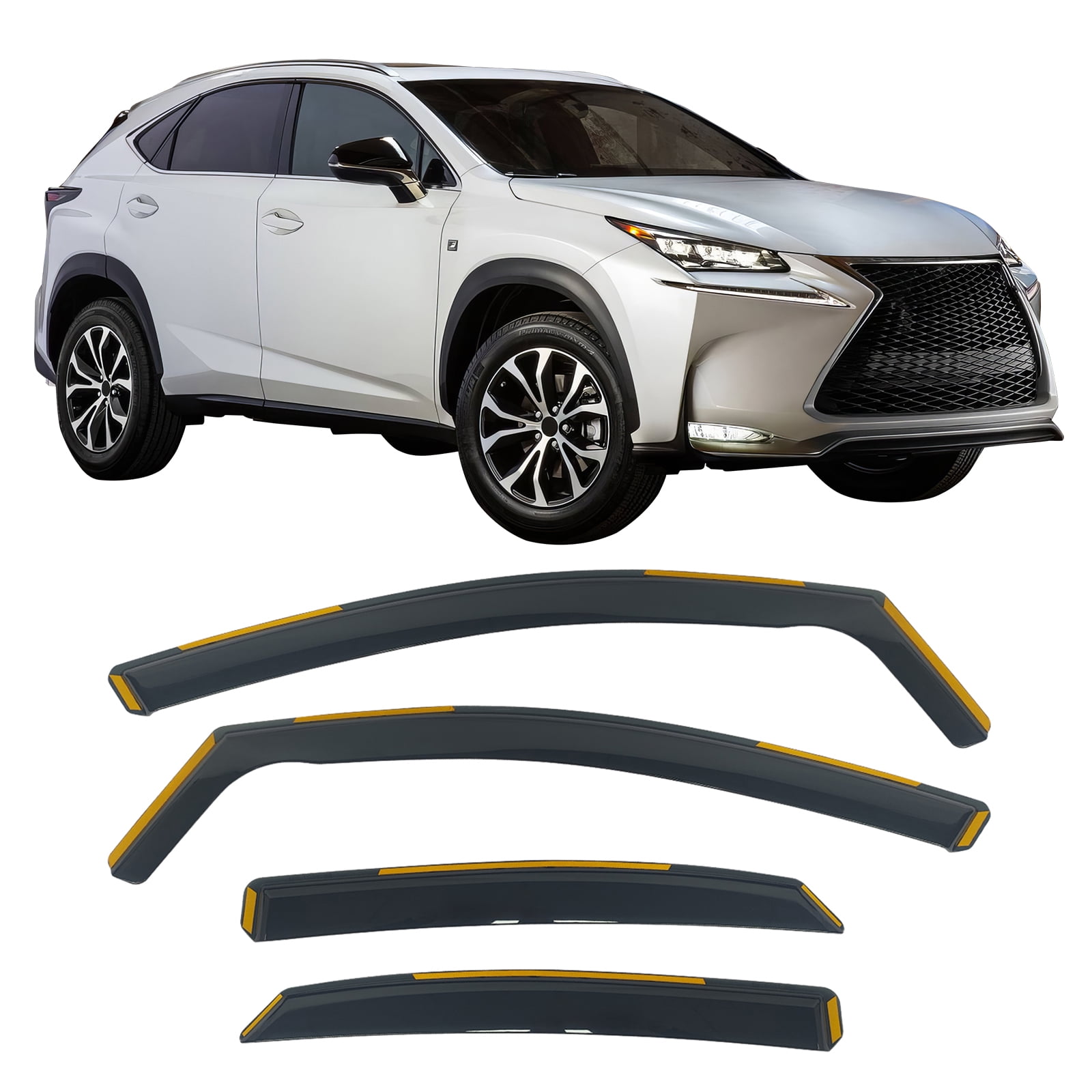 Ikon Motorsports In-Channel Window Visors Sun Shades Vent Rain Guards Deflectors for 2015-2021 Lexus NX200t NX300 NX300h Black PC Polycarbonate 4PCS