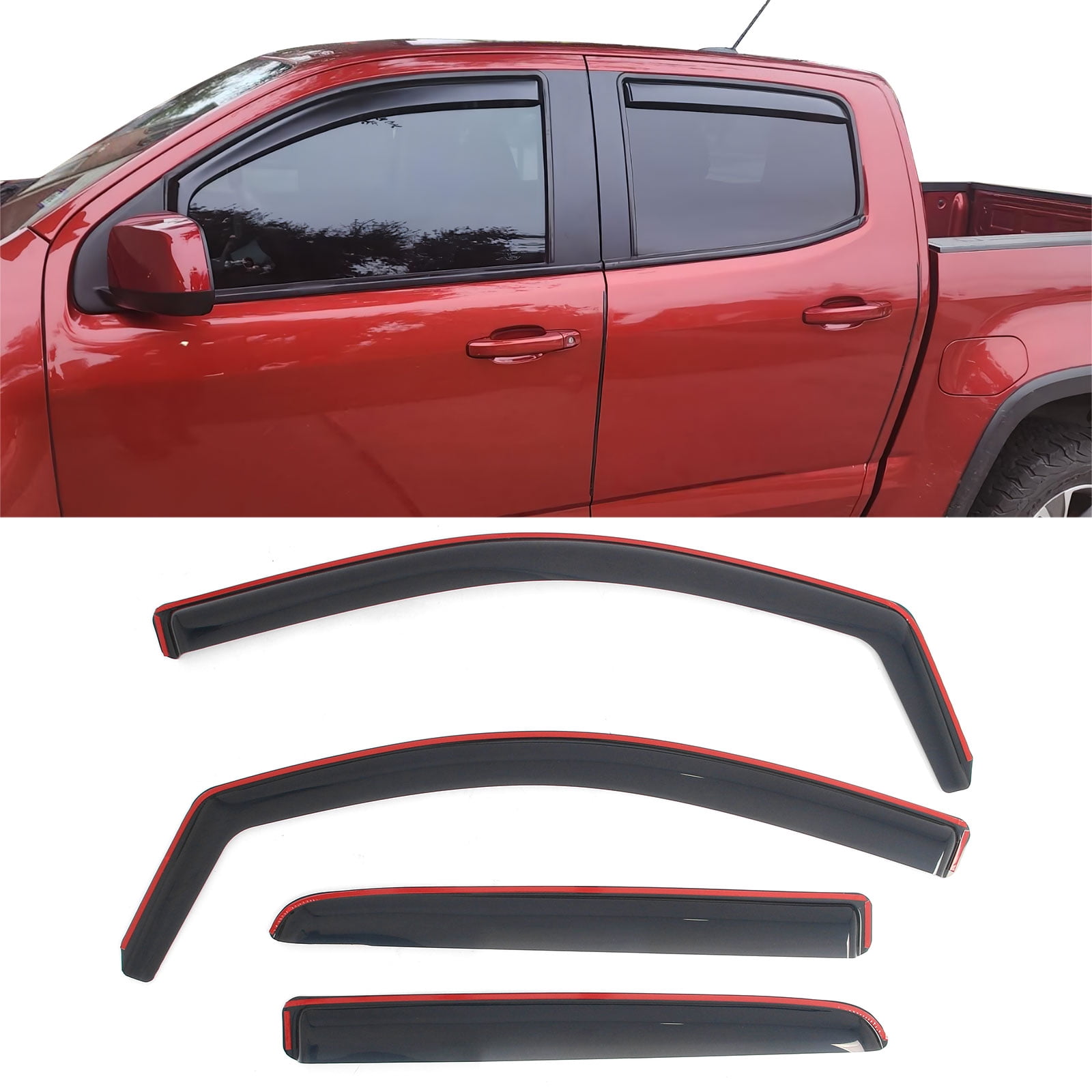 Ikon Motorsports In-Channel Window Visors Sun Shades Vent Rain Guards Deflectors for 2015-2022 Chevy Colorado & GMC Canyon Crew Cab Smoke/Tinted 4PCS