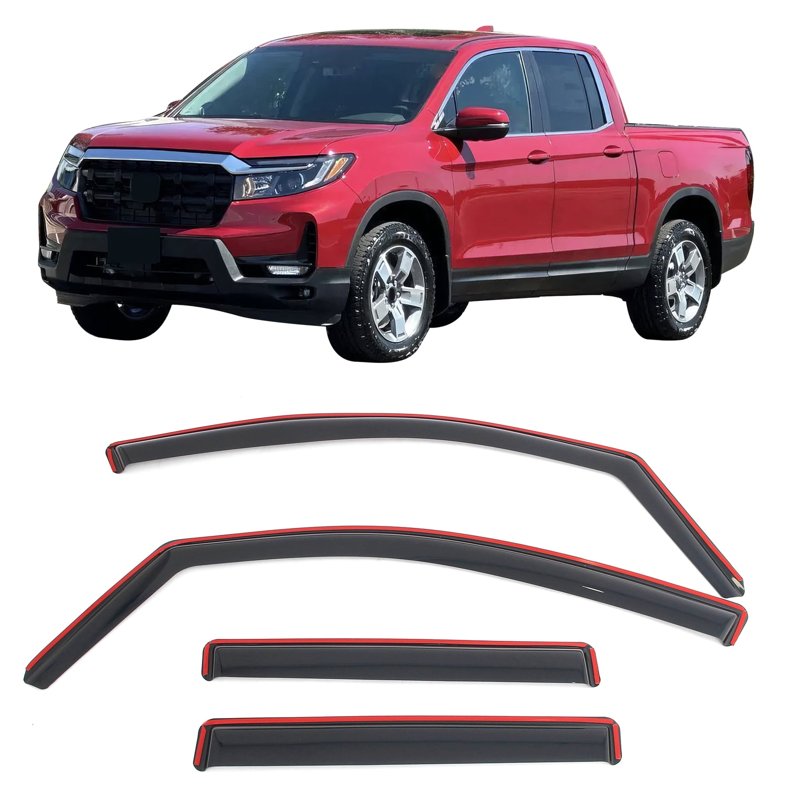 Ikon Motorsports In-Channel Window Visors Sun Shades Vent Rain Guards Deflectors for 2017-2026 Honda Ridgeline Acrylic Smoke/Tinted 4PCS