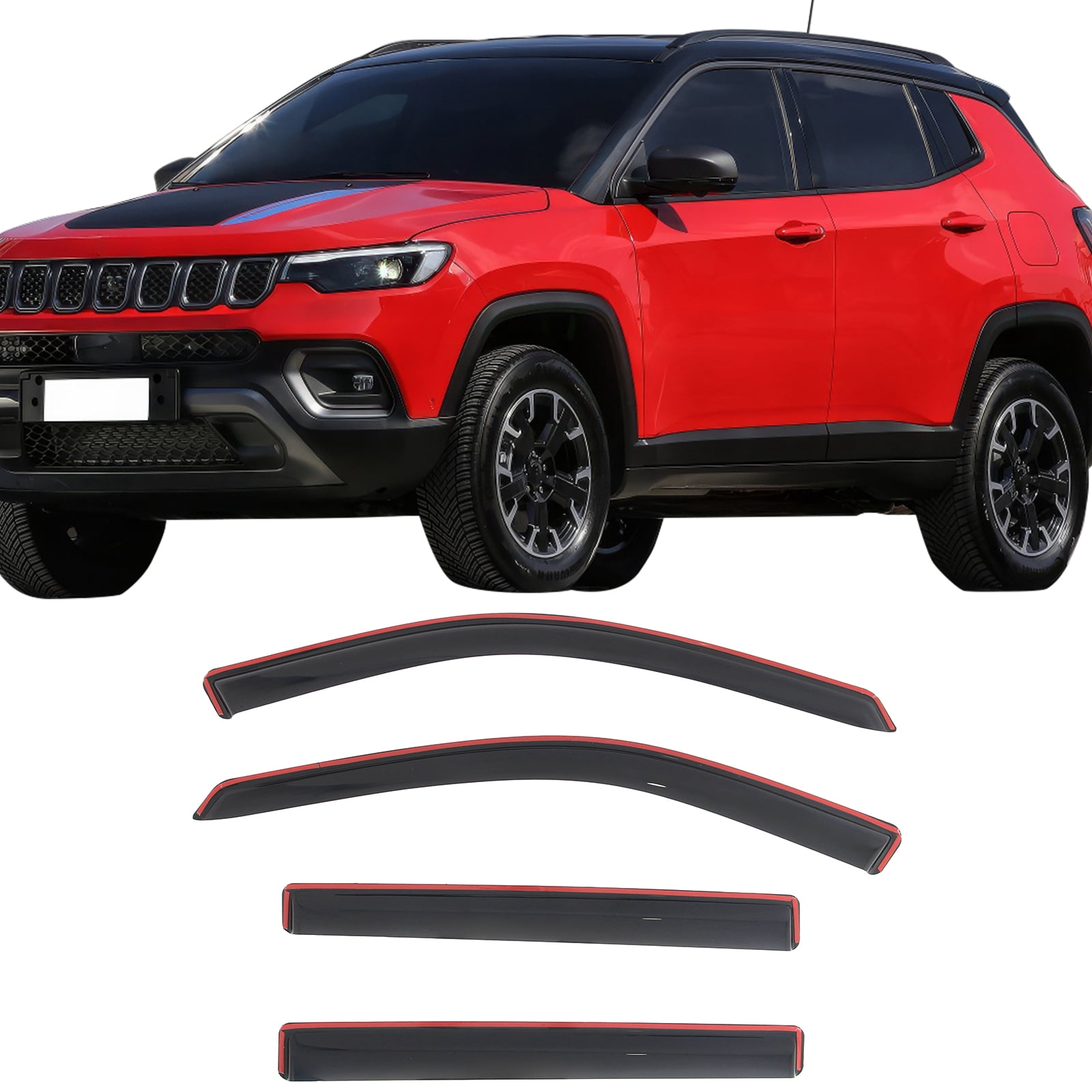 Ikon Motorsports In-Channel Window Visors Sun Shades Vent Rain Guards Deflectors for 2017-2026 Jeep Compass Acrylic Smoke/Tinted 4PCS
