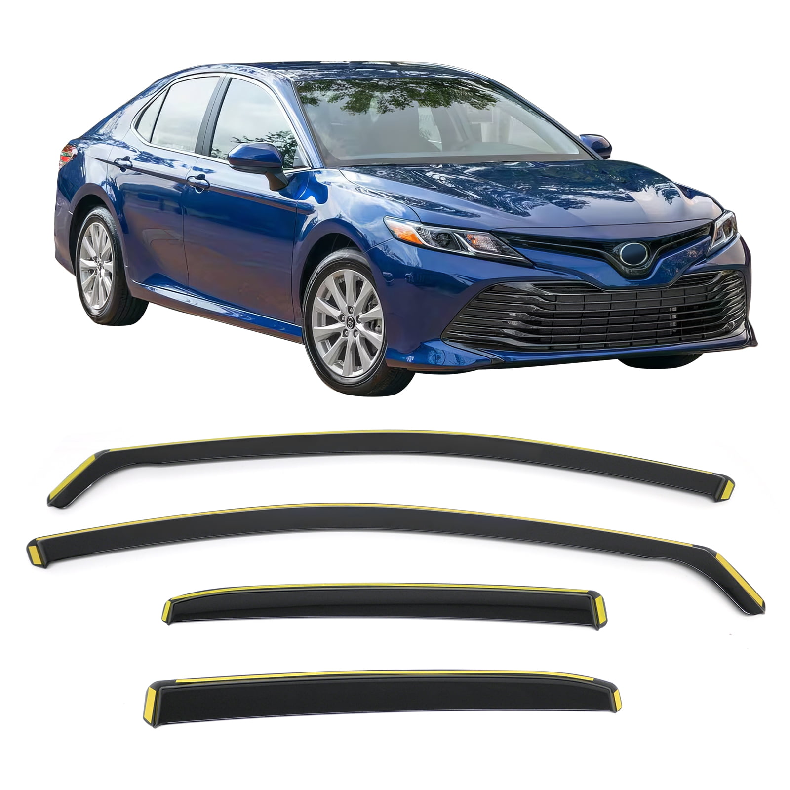 Ikon Motorsports In-Channel Window Visors Sun Shades Vent Rain Guards Deflectors for 2018-2024 Toyota Camry 8th Gen Black PC Polycarbonate 4PCS
