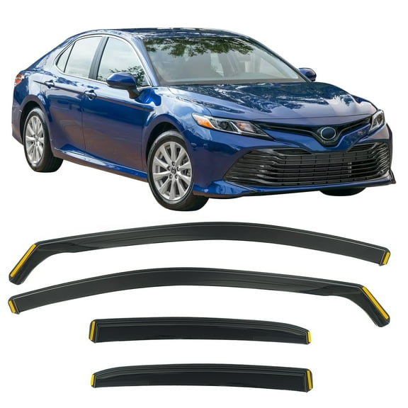 Ikon Motorsports In-Channel Window Visors Sun Shades Vent Rain Guards Deflectors for 2018-2024 Toyota Camry 8th Gen Black PC Polycarbonate 4PCS