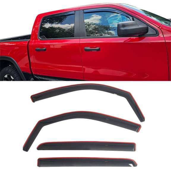 Ikon Motorsports In-Channel Window Visors Sun Shades Vent Rain Guards Deflectors for 2019-2026 Ram 1500 Crew Cab AcrylicSmoke/Tinted 4PCS