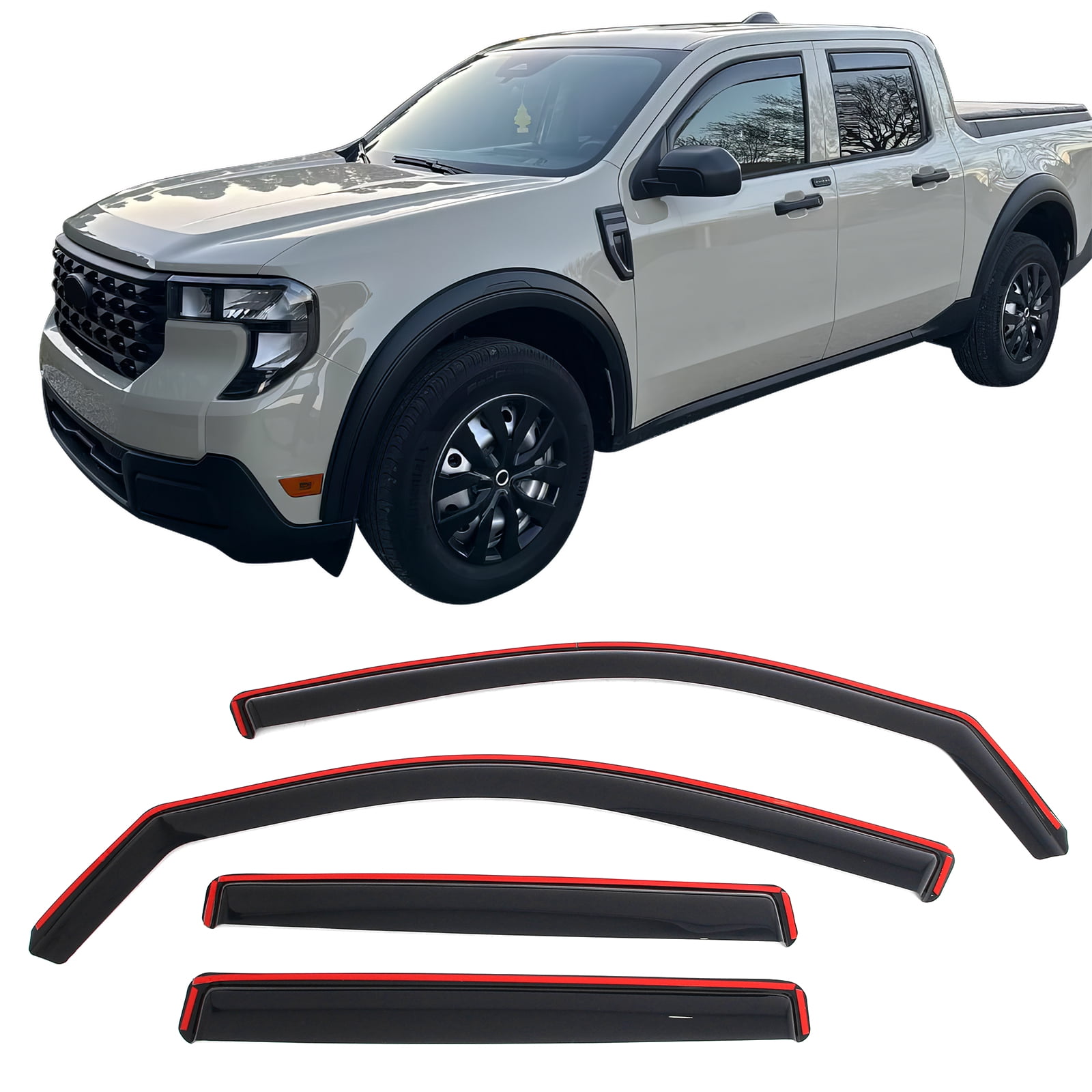 Ikon Motorsports In-Channel Window Visors Sun Shades Vent Rain Guards Deflectors for 2022-2026 Ford Maverick Acrylic Smoke/Tinted 4PCS