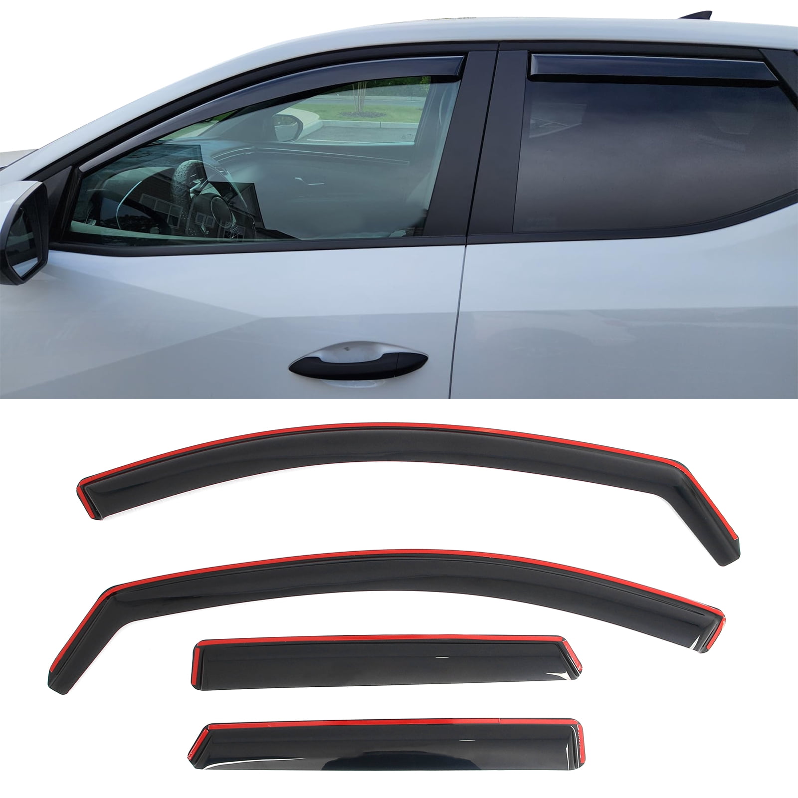 Ikon Motorsports In-Channel Window Visors Sun Shades Vent Rain Guards Deflectors for 2022-2026 Hyundai Santa Cruz Acrylic Smoke/Tinted 4PCS