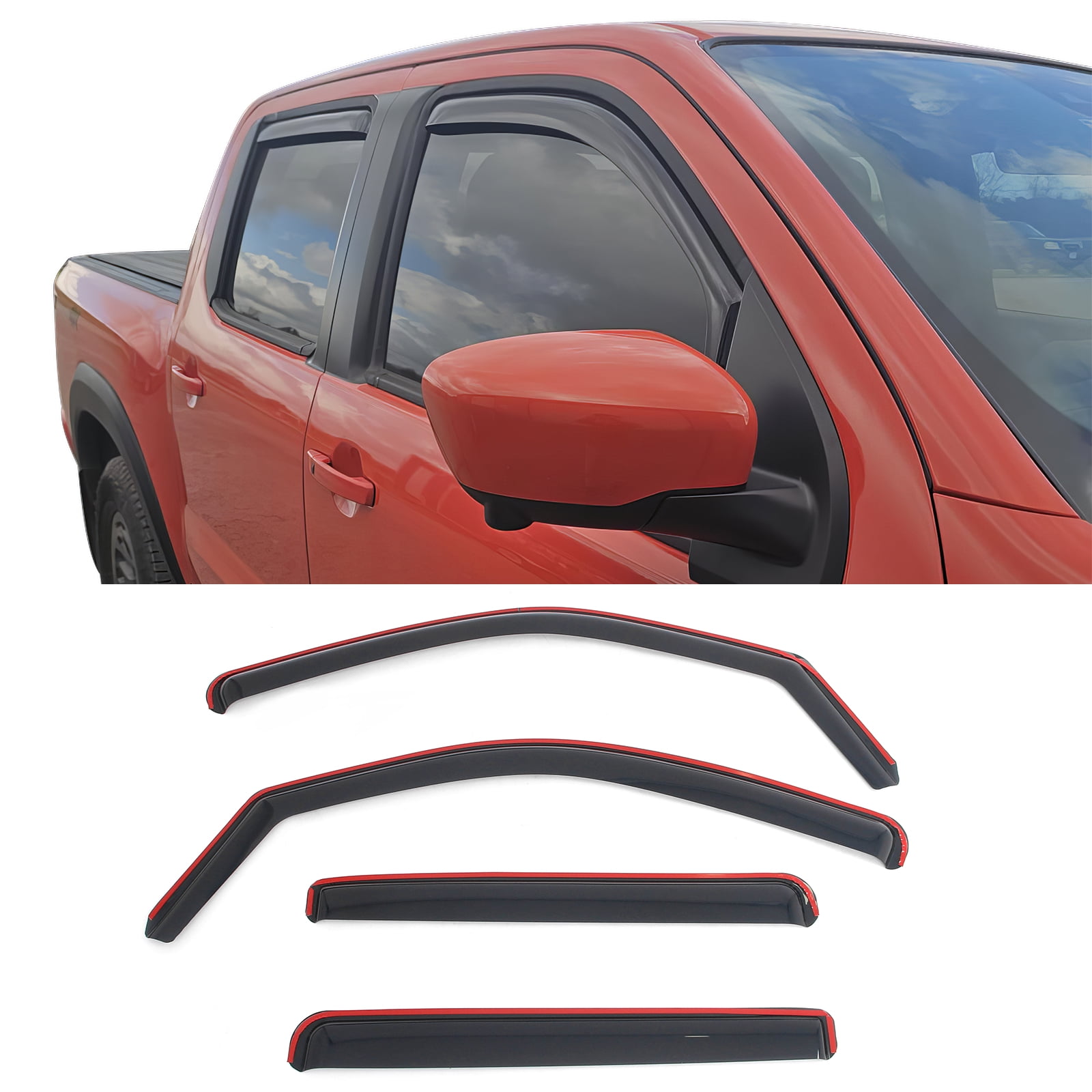 Ikon Motorsports In-Channel Window Visors Sun Shades Vent Rain Guards Deflectors for 2022-2026 Nissan Frontier Crew Cab Acrylic Smoke/Tinted 4PCS