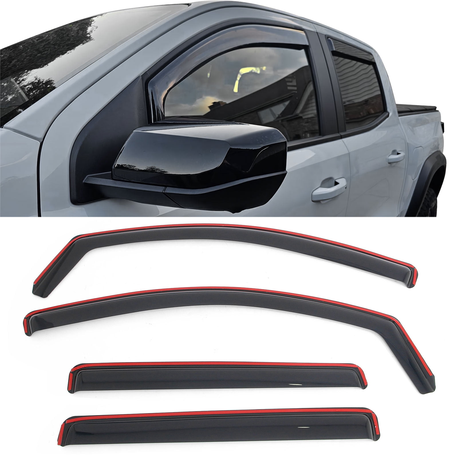 Ikon Motorsports In-Channel Window Visors Sun Shades Vent Rain Guards Deflectors for 2023-2026 Chevy Colorado & GMC Canyon Crew Cab Smoke/Tinted 4PCS
