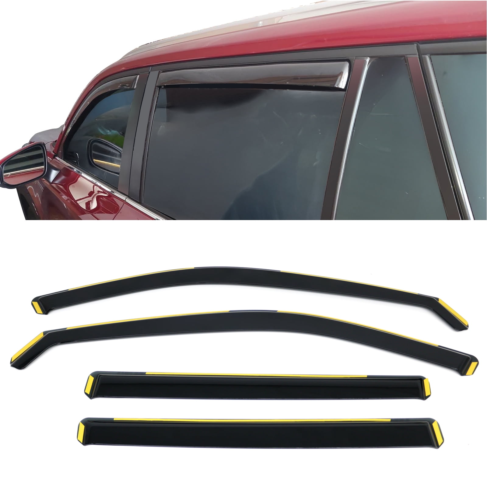 Ikon Motorsports In-Channel Window Visors Sun Shades Vent Rain Guards Deflectors for 2024-2026 Toyota Grand Highlander Black PC Polycarbonate 4PCS
