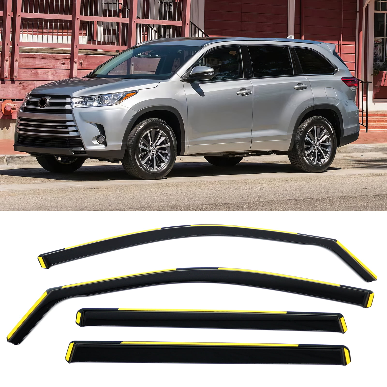 Ikon Motorsports In-Channel Window Visors Sun Shades Vent Rain Guards Side Deflectors for 2014-2019 Toyota Highlander Black PC Polycarbonate 4PCS