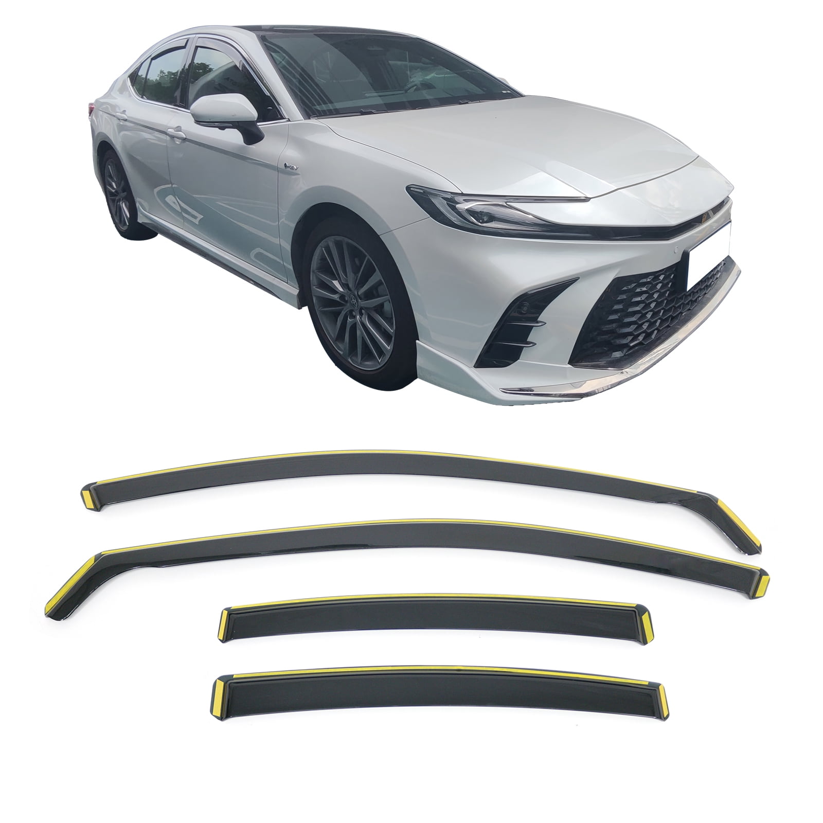 Ikon Motorsports In-Channel Window Visors Sun Shades Vent Rain Guards Side Deflectors for 2025-2026 Toyota Camry 9th Gen Black PC Polycarbonate 4PCS