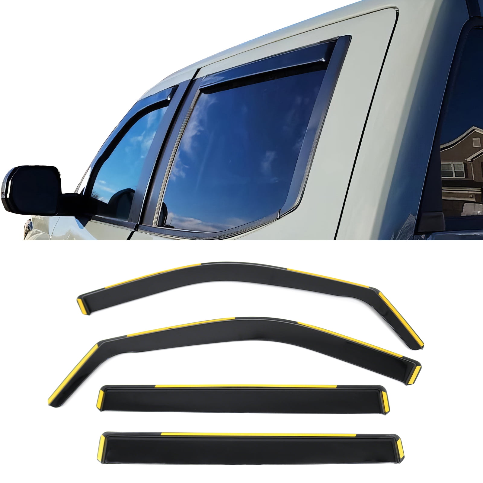 Ikon Motorsports In-Channel Window Visors Sun Shades Vent Rain Guards for 2022-2026 Toyota Tundra CrewMax, Black PC Polycarbonate 4PCS