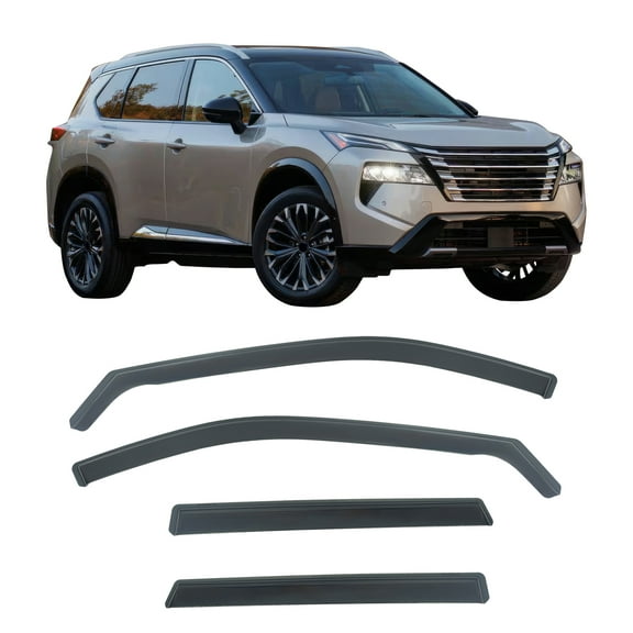 Ikon Motorsports In-Channel Window Visors Sun Shades Vent Rain Sun Shade Guards Side Deflectors for 2021-2026 Nissan Rogue Black PC Polycarbonate 4PCS