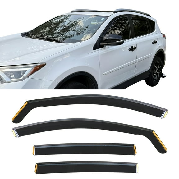 Ikon Motorsports In-Channel Window Visors Sun Shades Vent Rain Sun Shades Guards Side Deflectors for 2013-2018 Toyota RAV4 Black PC Polycarbonate 4PCS