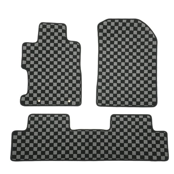 Ikon Motorsports Loop Pile Tufted Car Floor Mats Fits2006-2011 Honda Civic,Checkered Grey Black Plaid, All weather Anti-Slip Car Protector Carpets