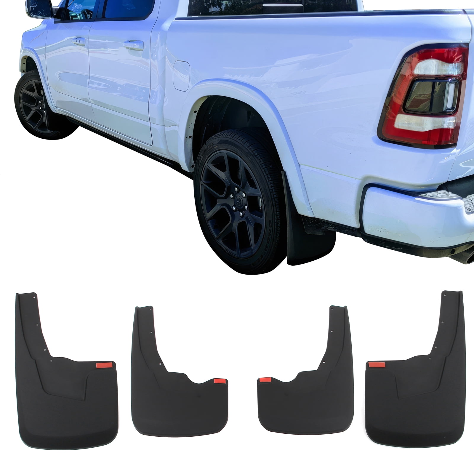 Ikon Motorsports Mud Flaps Splash Guards Fits 2019-2024 Dodge Ram 1500 With OE Fender Flares, Textured Black PP Front & Rear Side Mudflaps Accessories 4PCS