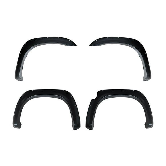 Ikon MotorsportsPocket Rivet Bolt Style Fender FlaresFits2007-2013 Toyota Tundra Short Bed, ABS Smooth Black Wheel Arch Extension Cover, 4 Pcs, Front & Rear