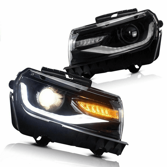 Ikon Motorsports Projector Headlights Compatible With 2014-2015 Chevrolet Camaro LT SS ZL1, LED DRL Daytime Running Lights Left Right Side Sequential Turn Signal Lamps Dual Beam Lens