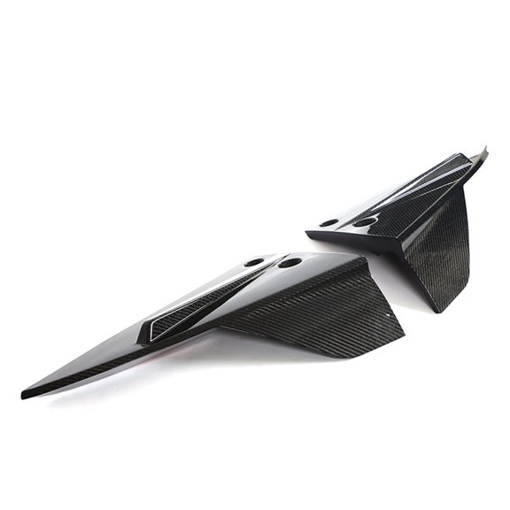 Ikon Motorsports Rear Aprons Compatible With 2021-2023 Tesla Model S Sedan 4-Door, Gloss Black V Style Carbon Fiber Add On Rear Bumper Lip Splitter Diffuser Canards Pair 2PCS