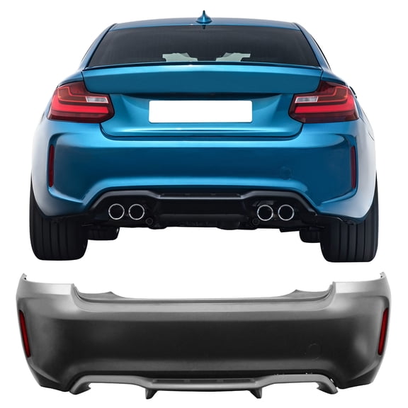Ikon Motorsports Rear Bumper Cover Conversion Replacement For 2014-2021 BMW F22 F23 2 Series 220i 228i 230i 235i, M2 Style Unpainted PP Polypropylene