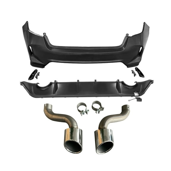 Ikon Motorsports Rear Bumper Cover + Diffuser + Exhaust Pipe Compatible with 2022-2024 Honda Civic EX/Touring/SI Sedan, Performance Type R Style