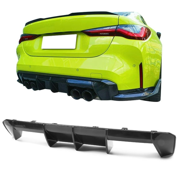 Ikon Motorsports Rear Bumper Diffuser Compatible With 2021-2025 BMW G80 M3 Sedan & G82 M4 Coupe & G83 M4 Convertible Gloss Black Competition Style Rear Spoiler Lip Added on Bodykit - Dry Carbon Fiber
