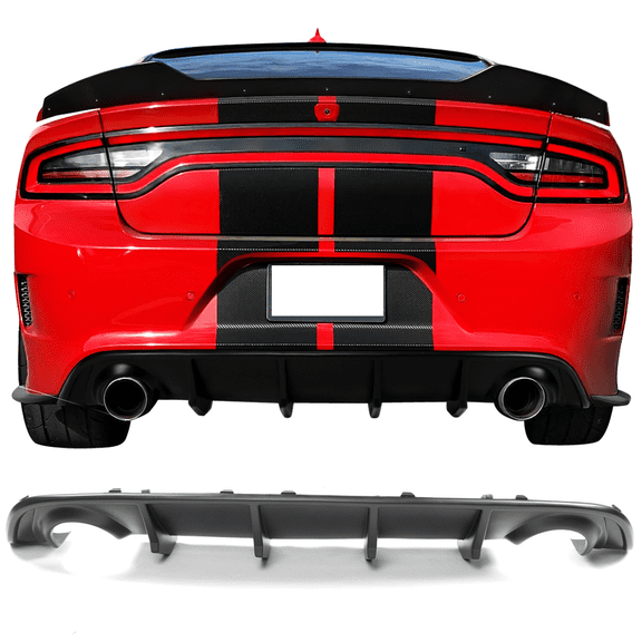 Ikon Motorsports Rear Bumper Diffuser Compatible with 15-23 Dodge Charger SRT Matte Black PP
