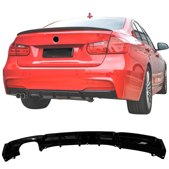 Ikon MotorsportsRear Bumper Diffuser Fits 2012-2018 BMW 3 Series F30 F31 M Sport,MP Style Gloss Black PP Rear Lip Single Side Dual Exhaust