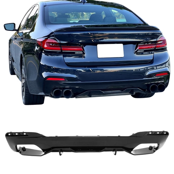 Ikon MotorsportsRear Bumper Diffuser Fits2017-2023 BMW G30 M550i M Sport, M Perfermance Style Gloss Black PP,Lower Spoiler w/ Shark Fin, 2PCS