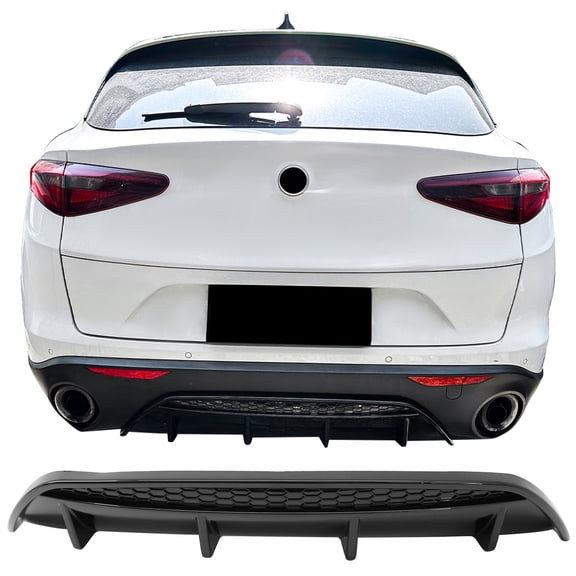 Ikon MotorsportsRear Bumper Diffuser Fits 2017-2026 Alfa Romeo Stelvio,V Style Gloss Black ABS