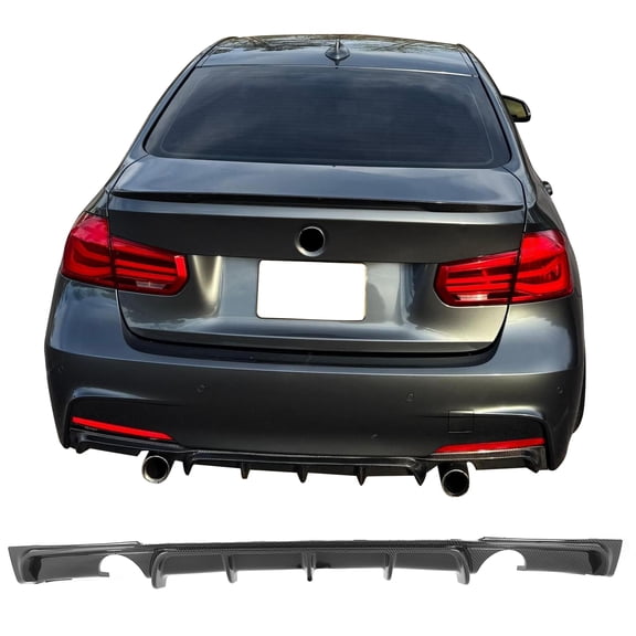 Ikon MotorsportsRear Bumper Diffuser for 2012-2018 BMW 3 Series F30 F31 M Sport,MP Style Carbon Fiber Print PP Rear Lip Dual Side Single Exhaust