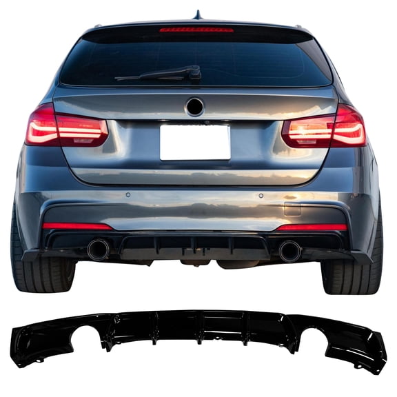 Ikon MotorsportsRear Bumper Diffuser for 2012-2018 BMW 3 Series F30 F31 M Sport,MP Style Gloss Black PP Rear Lip Dual Side Single Exhaust