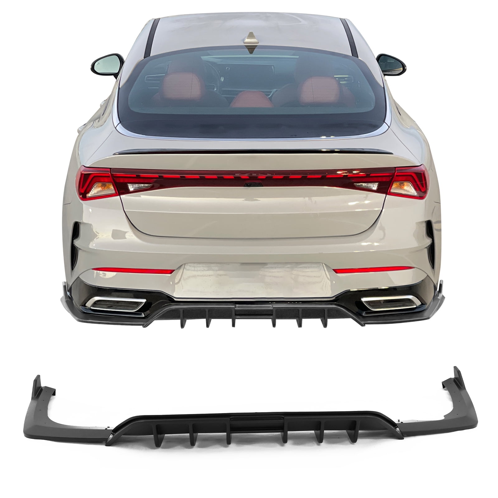 Ikon Motorsports Rear Bumper Lip Compatible with 2021-2024 Kia K5 GT-Line 3PCS Matte Black Rear Diffuser Splitters Injection PP
